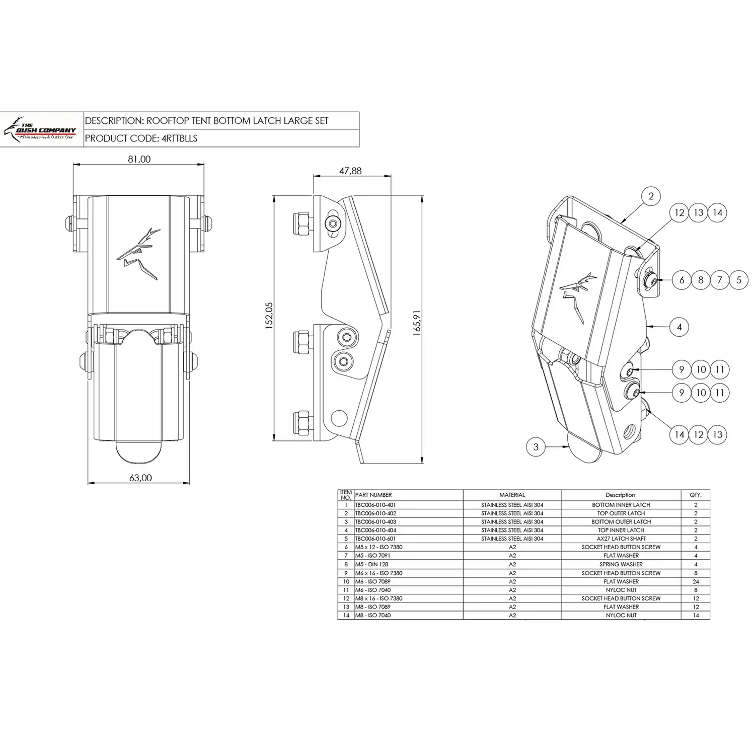 Rooftop Tent Bottom Latch Large Set - Image 2